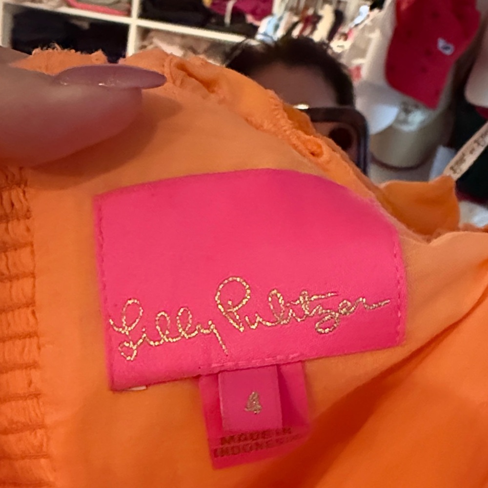 NWOT- Lilly Pulitzer- size 4 - tangerine Eyelet mini dress with empire waist - Picture 2 of 4
